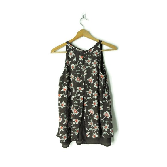MAX STUDIO floral Sleeveless Layered Split Back Swing Tank blouse - Picture 2 of 9